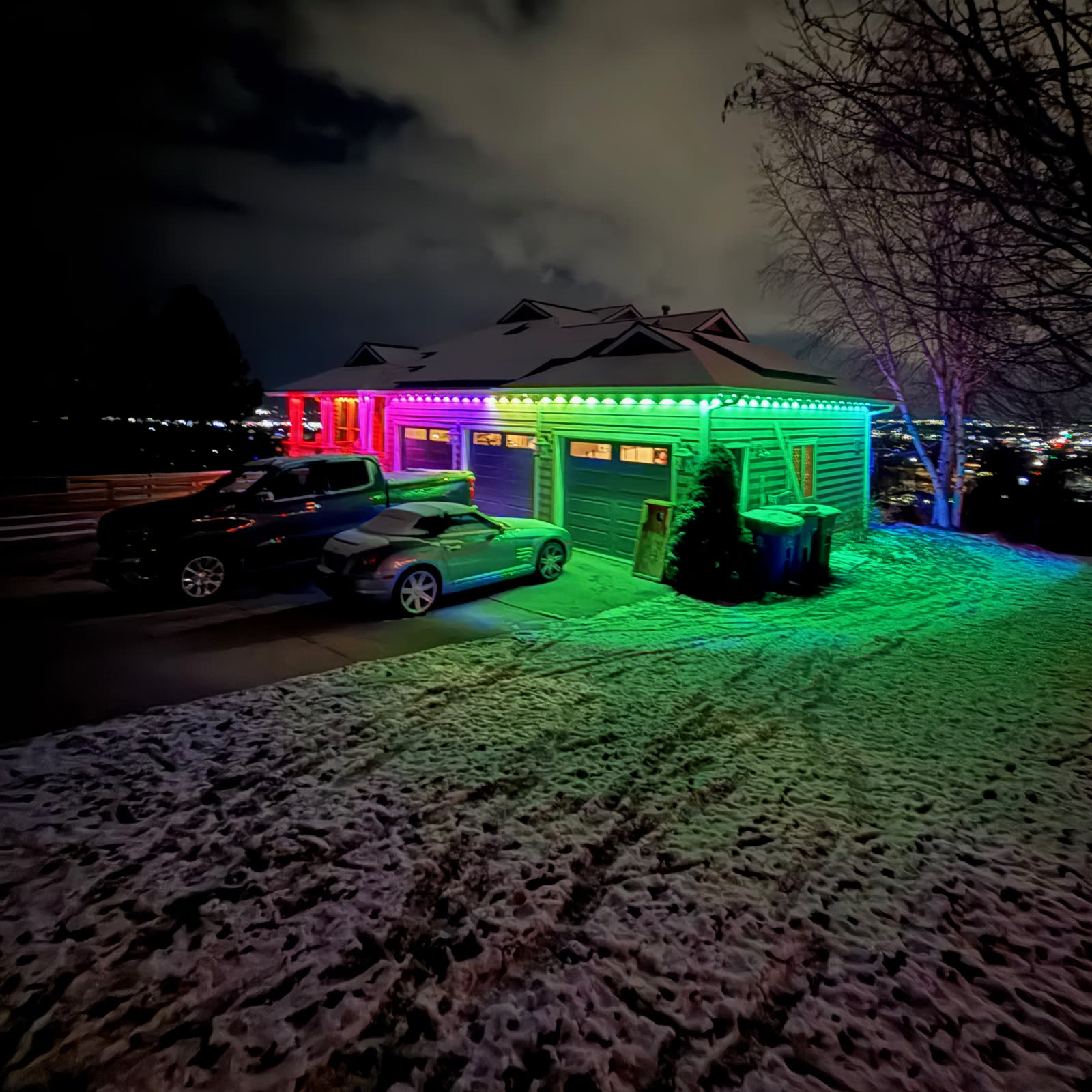 Multicolor roofline in the snow by Montana Lights
